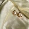 Gold Frame Pearl Stud Earrings