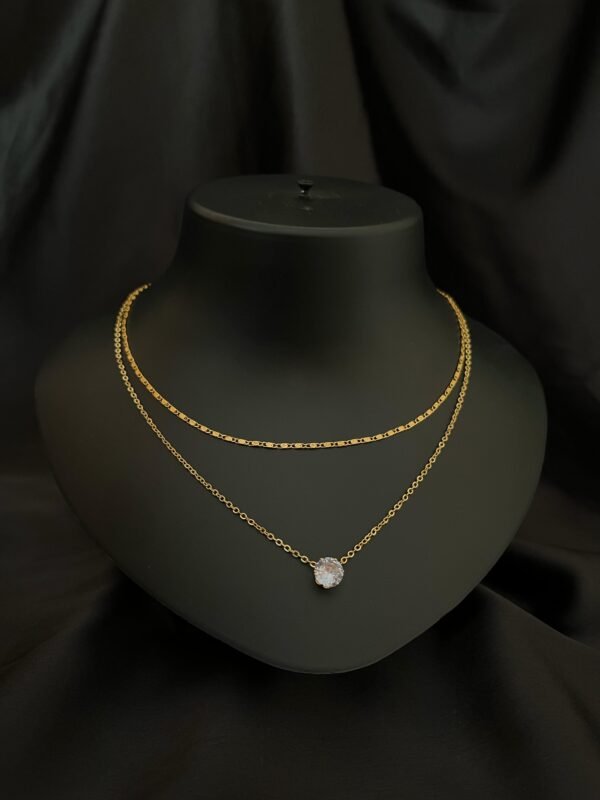 Double Layer Single diamond Necklace 18k